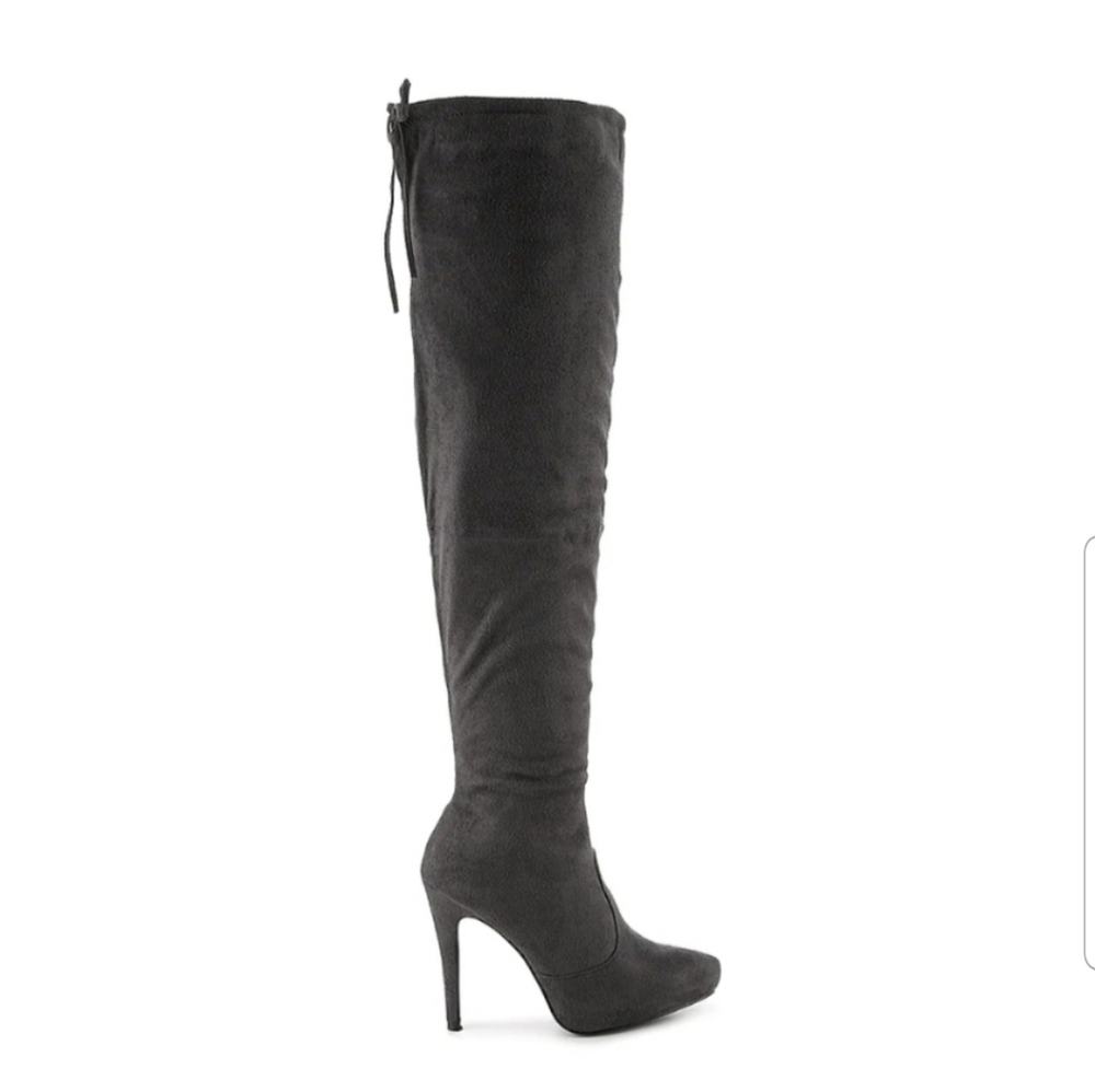 Grey Suede Over-the-Knee Boots
